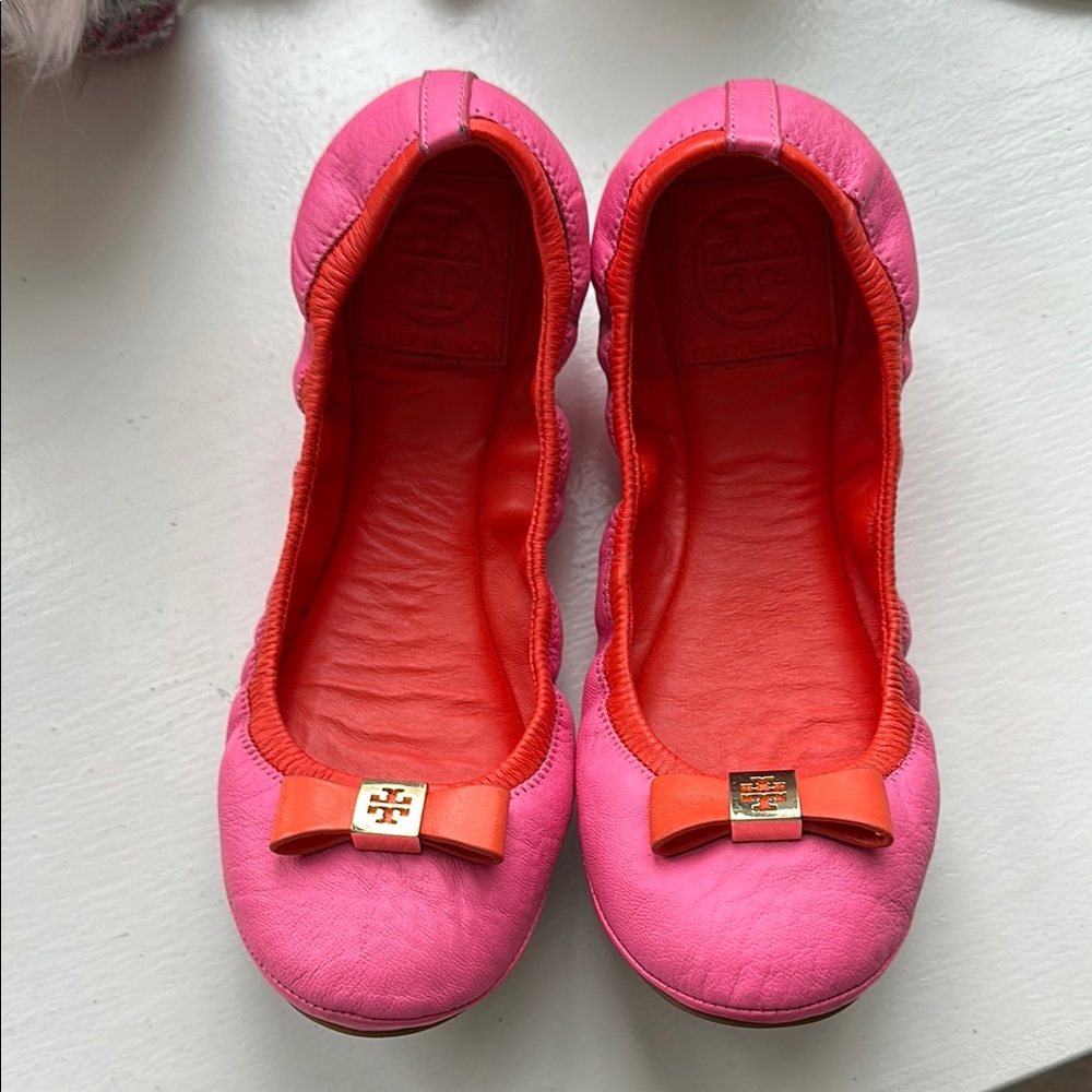 Tory Burch Pink and Orange Ballet Flats